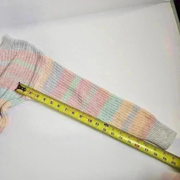 Jessica Simpson Knit Cropped Cardigan Sweater Button Long Sleeve Stripes Medium - Picture 5 of 6